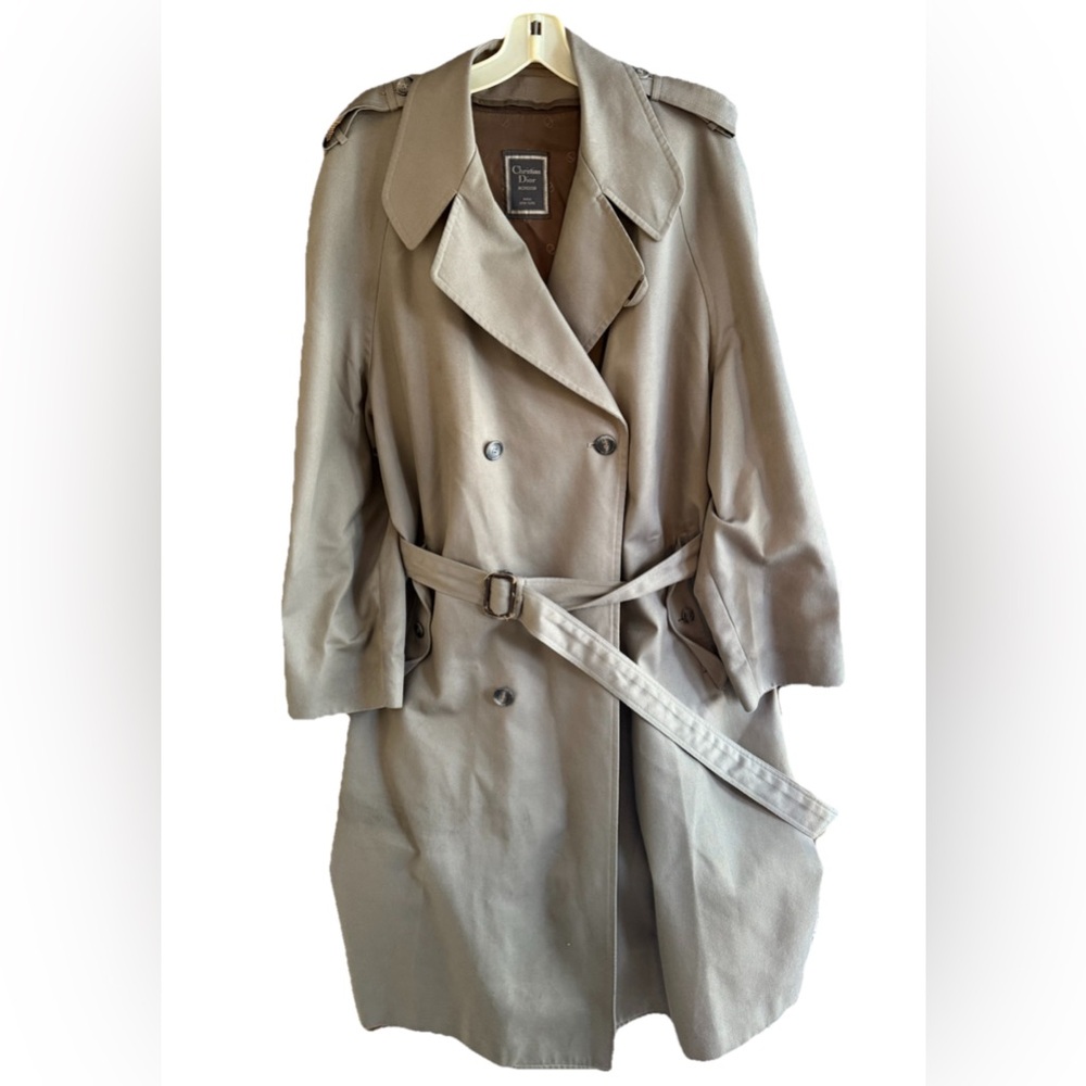 Vintage Christian Dior Monsieur Belted Trench Coat w/ Wool Lining GRAY Size 44L‎